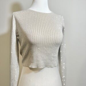 Knit Women's Crop Top w/ Silver Rhinestones